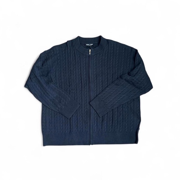 Nautica Navy Cable-Knit Zip Front Sweater - Picture 3 of 8